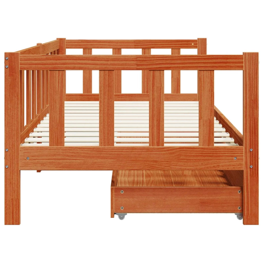 Daybed con testiera 3 pcs Marrone cerato Legno di Pino Massello