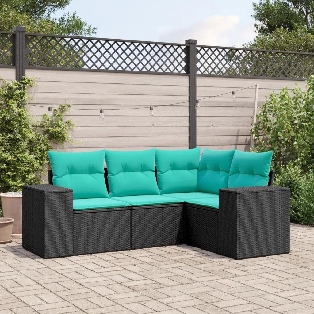 Salotto da Giardino-Set Divani da Giardino 4 pz con Cuscini Nero in Polyrattan 356455