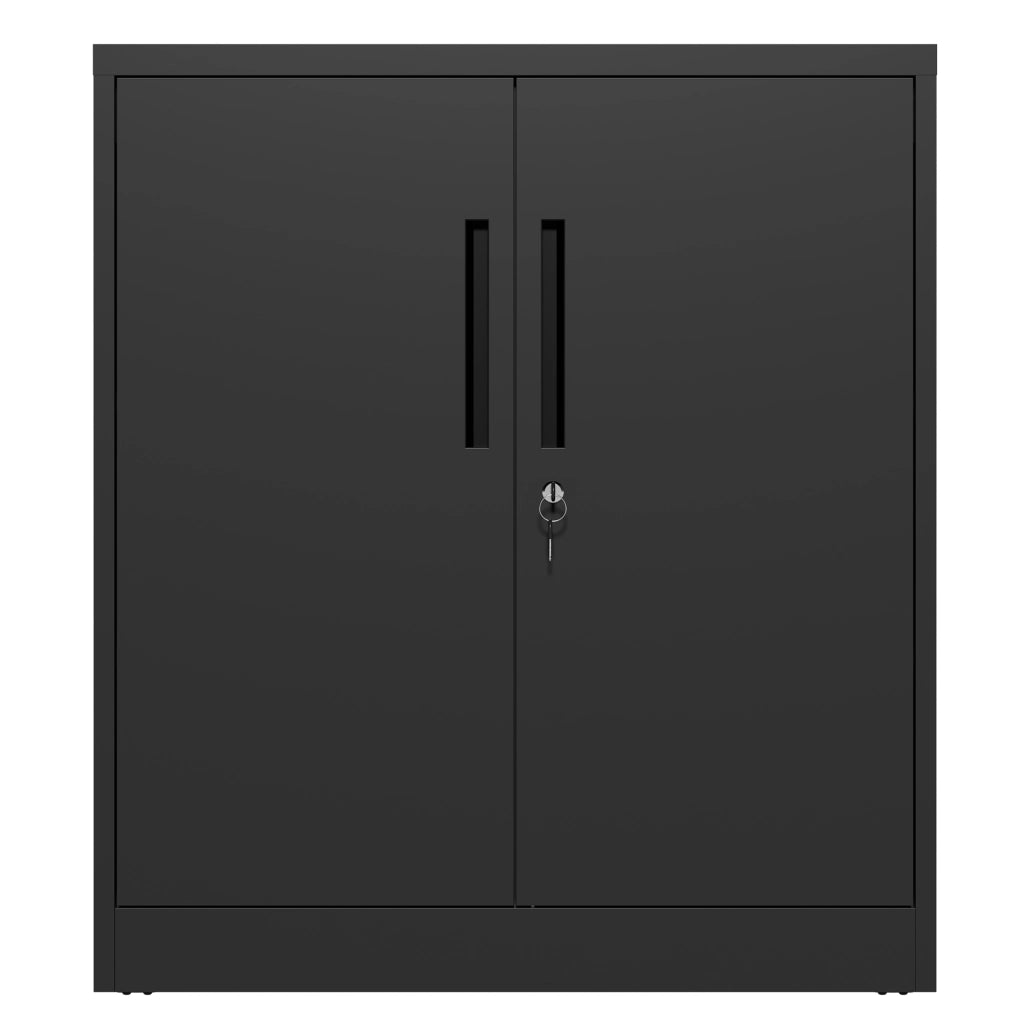 Armadio in metallo con 2 ante chiudibili e 2 ripiani regolabili per garage e casa - nero - 90x80x40 cm