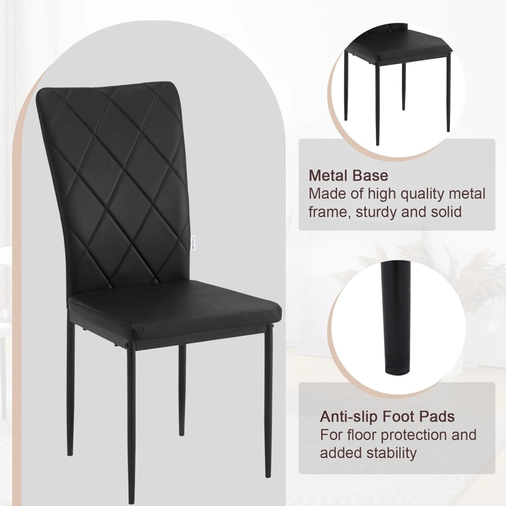 Set di 4 Sedie per Sala da Pranzo, Sedie da Cucina con Schienale Alto, con Gambe in Metallo e Rivestimento in Ecopelle, Nero, EZS21sz-4