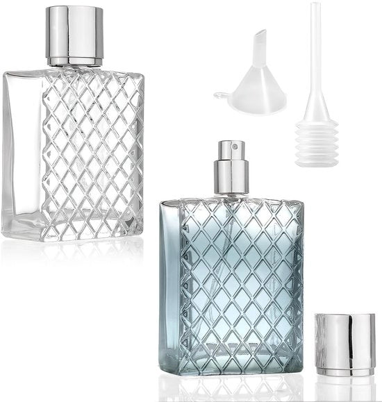 Flacone di profumo trasportabile 100 ml - Flacone di vetro - Portatile - Spruzzatore di profumo con imbuto - Alta finitura - Prevenzione di perdite