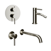 Set miscelatori: lavabo ad incasso bidet senza scarico e incasso doccia c/deviatore nickel spazzolato | Bette