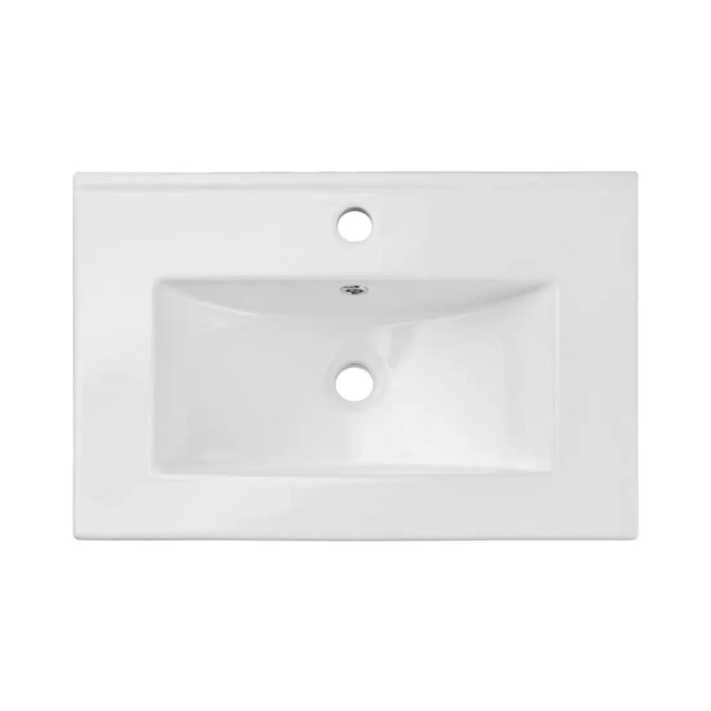 Set da bagno sospeso VANO in rovere 60cm: mobile sottolavabo con cassetti + lavabo incassato