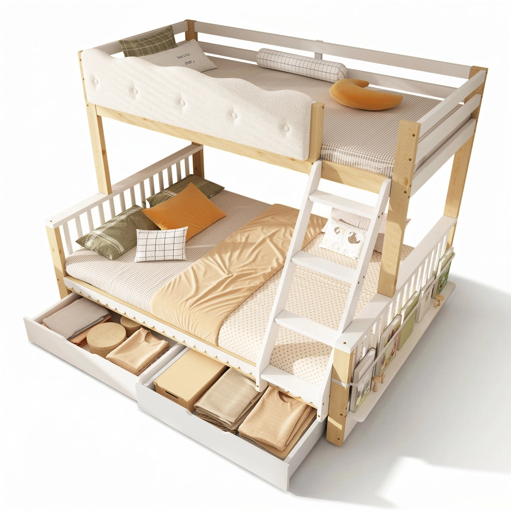 letto a castello in legno bianco e rovere 145 x 204 cm