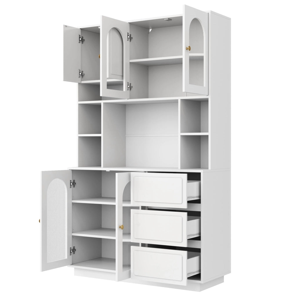 Credenza alta da cucina 106x30x175 cm in MDF bianco con LED e vani