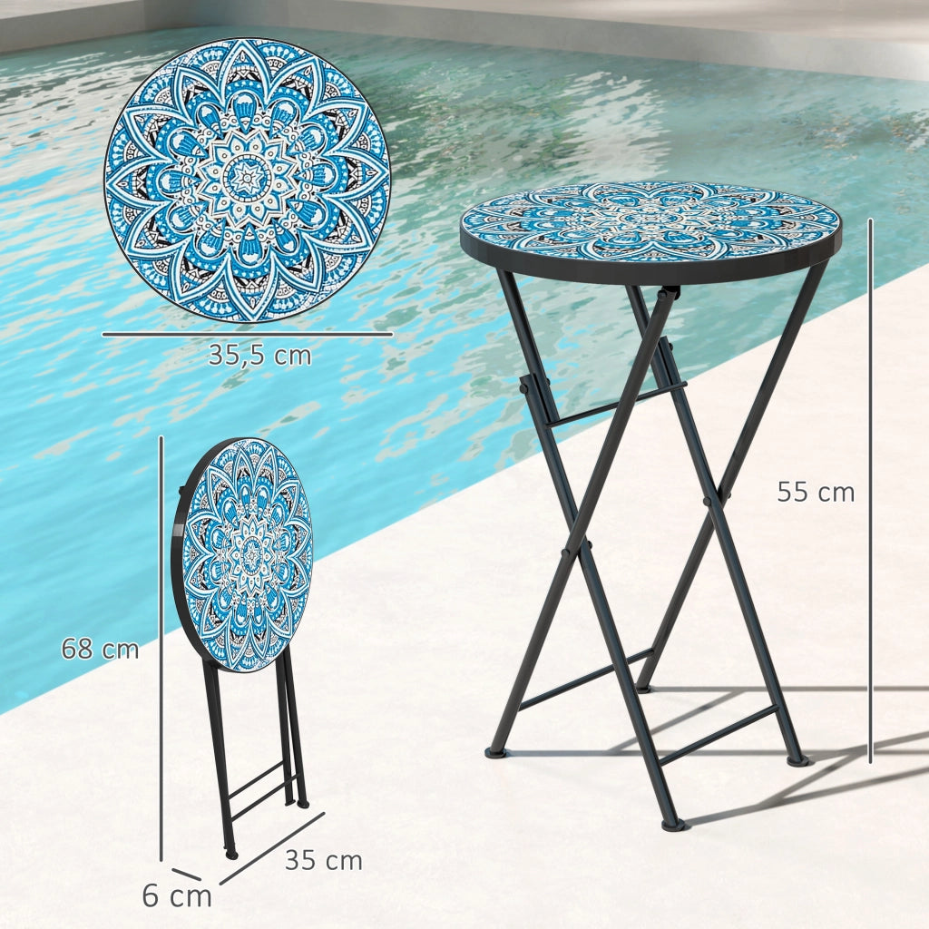 Tavolino da giardino rotondo pieghevole con piano a mosaico ¨C zephmum ¨C ?35,5x55 cm blu