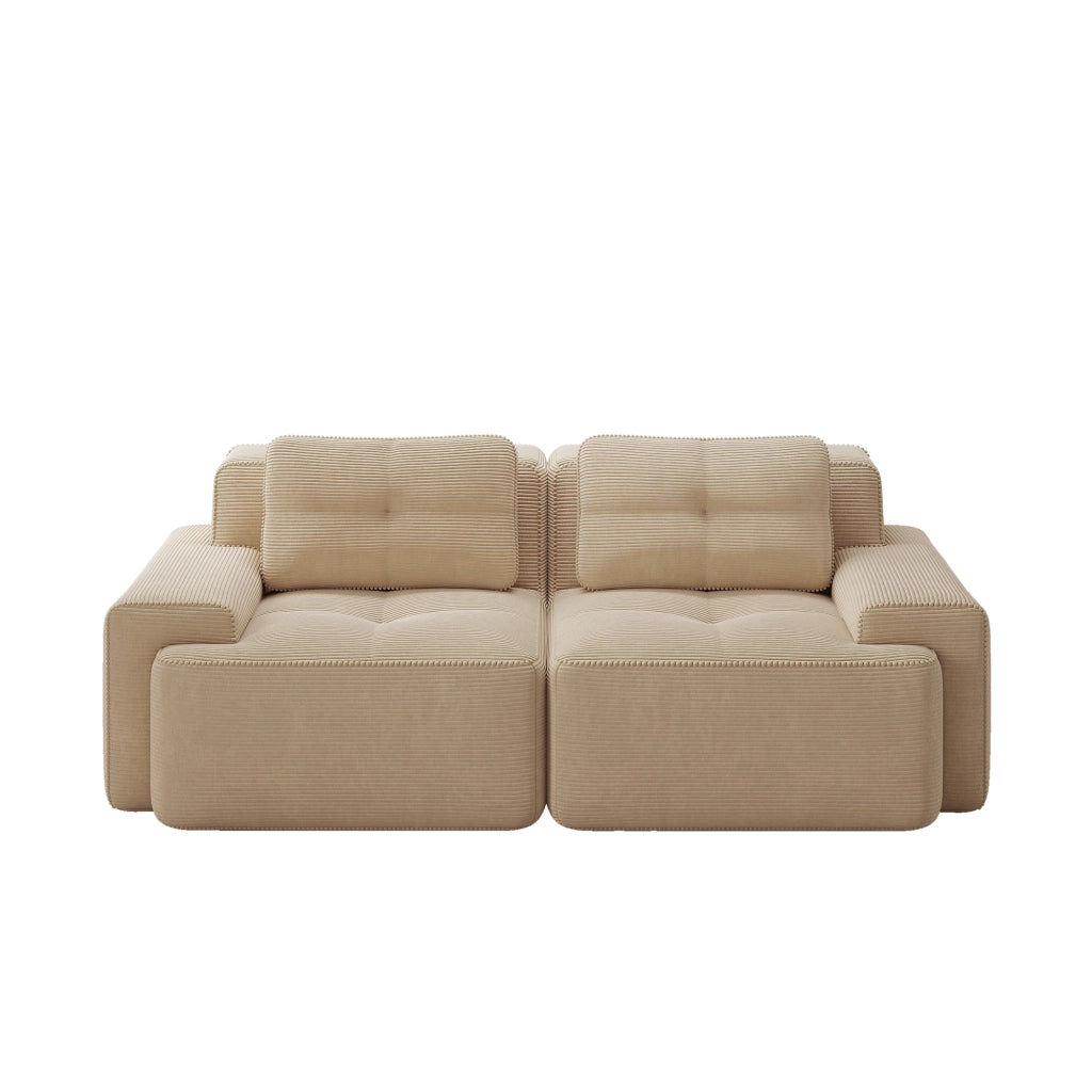 divano modulare boneless in velluto a coste; seduta profonda; base antiscivolo; braccioli larghi; beige