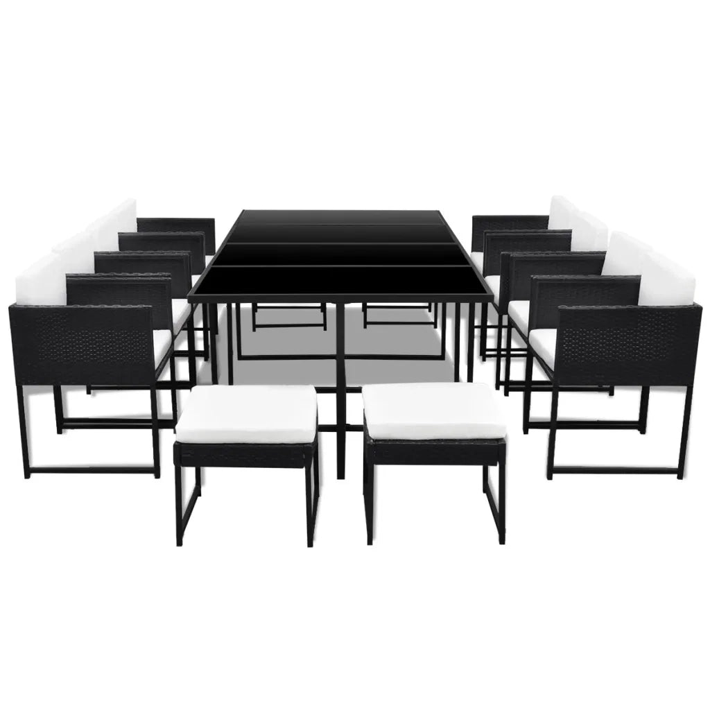 Set da Pranzo da Giardino 13 pz con Cuscini in Polyrattan Nero cod mxl 50943