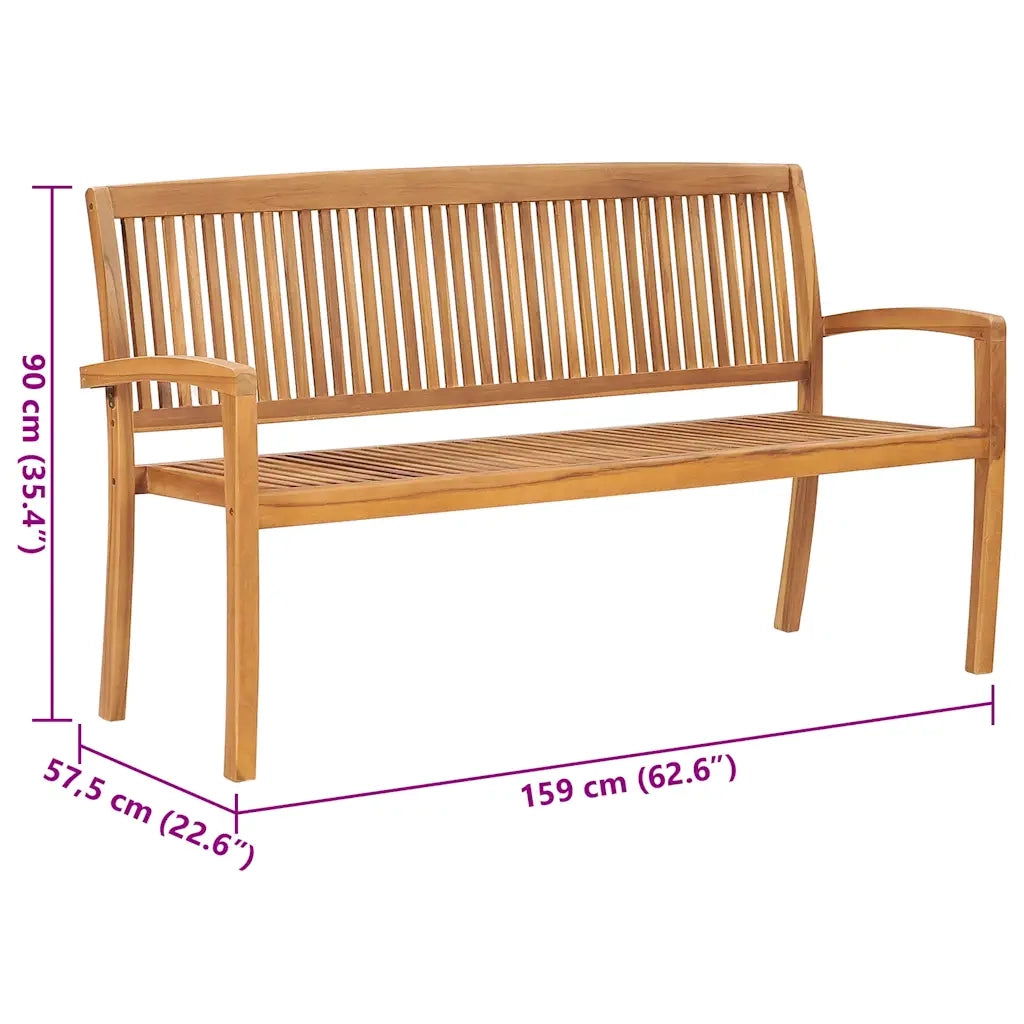Panchina da Giardino Impilabile con Cuscino 159cm Teak Massello 3063313