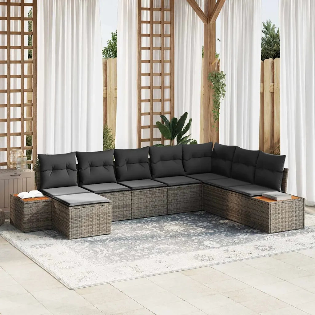 Set Divano da Giardino con cuscino 8 pcs Grigio Poly Rattan 3348145