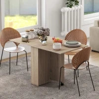 Tavolo Pieghevole con 2 Ribalte per 6 Persone con Ripiani e Rotelle Integrate, Legno Naturale