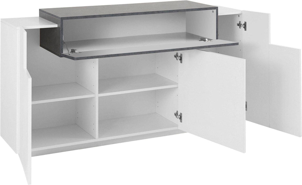 Credenza 3 Ante Battenti + 1 Anta a Ribalta 160x45x85,5 cm Coro Bianco Lucido e Acero Pereira