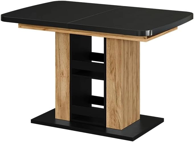 tavolo da pranzo allungabile Fenaro, Rovere nero/oro, 120 x 80 cm, allungabile con estrazione sincronizzata per lunghezza tavolo variabile