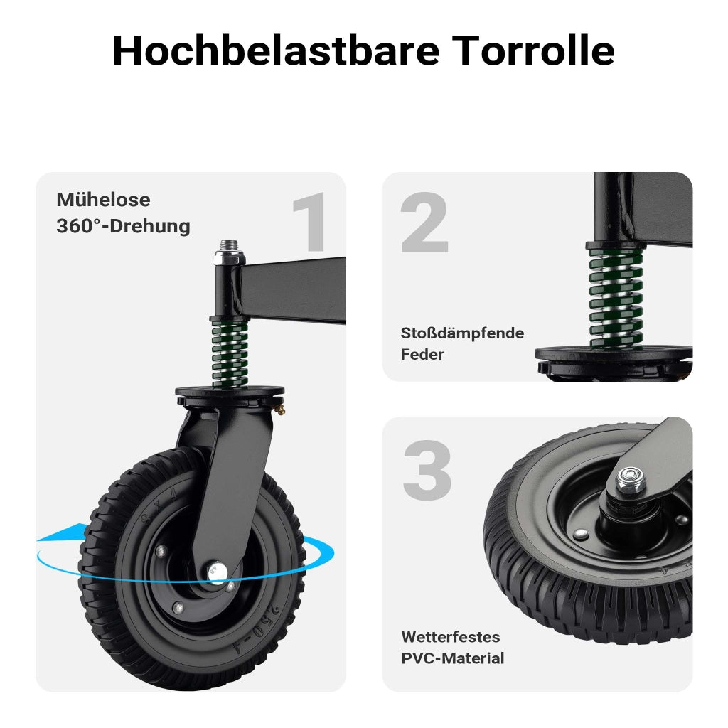 Ruota per cancello girevole a 360°, diametro 200 mm, portata max 275 kg, ruote per cancelli pesanti, in acciaio vernicato a polvere e gomma, per cancello scorrevole e da giardino