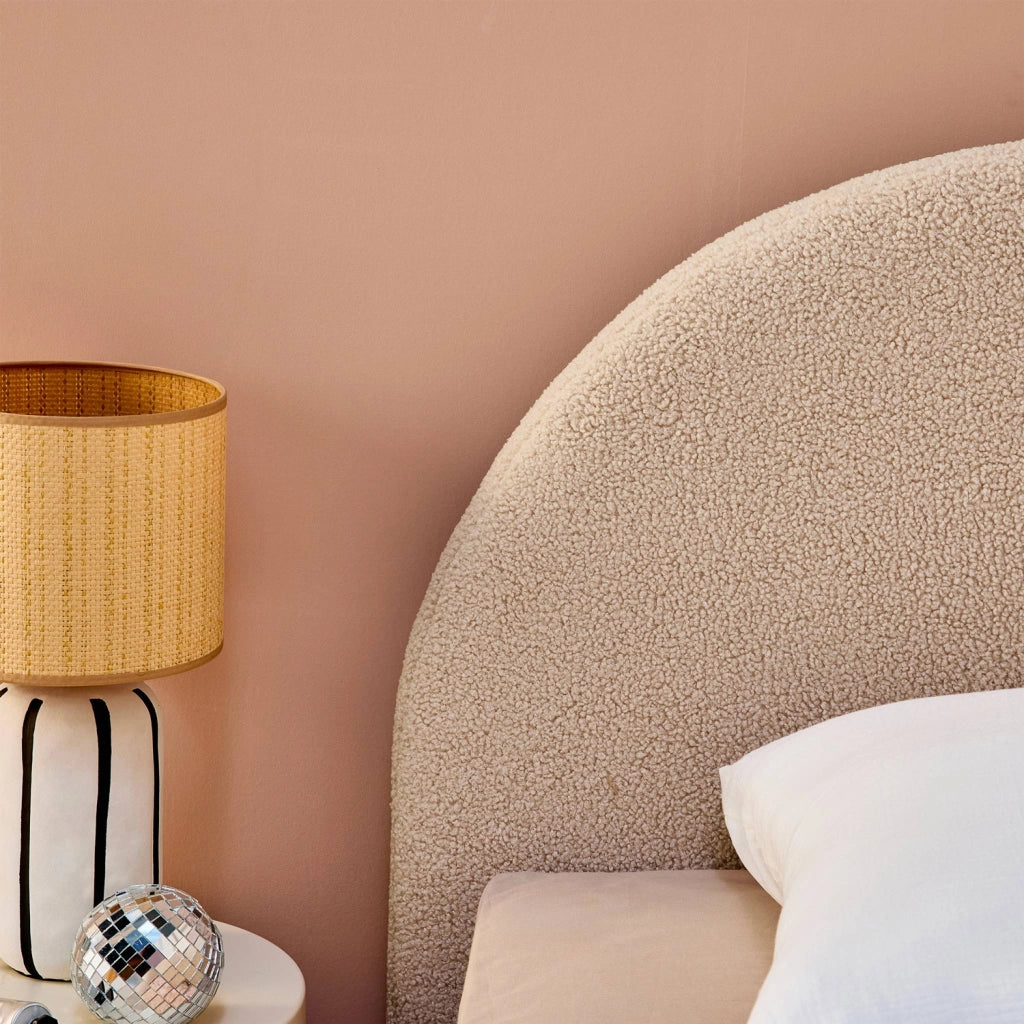Struttura letto con contenitore e testiera 90x190cm, imbottita bouclé,