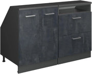 Set di mobili sottotetto Rion, Calcestruzzo nero, 120 cm Set di 2 carcasse armadio profondità 60 cm, adatto per il salvaspazio sotto tetti spioventi