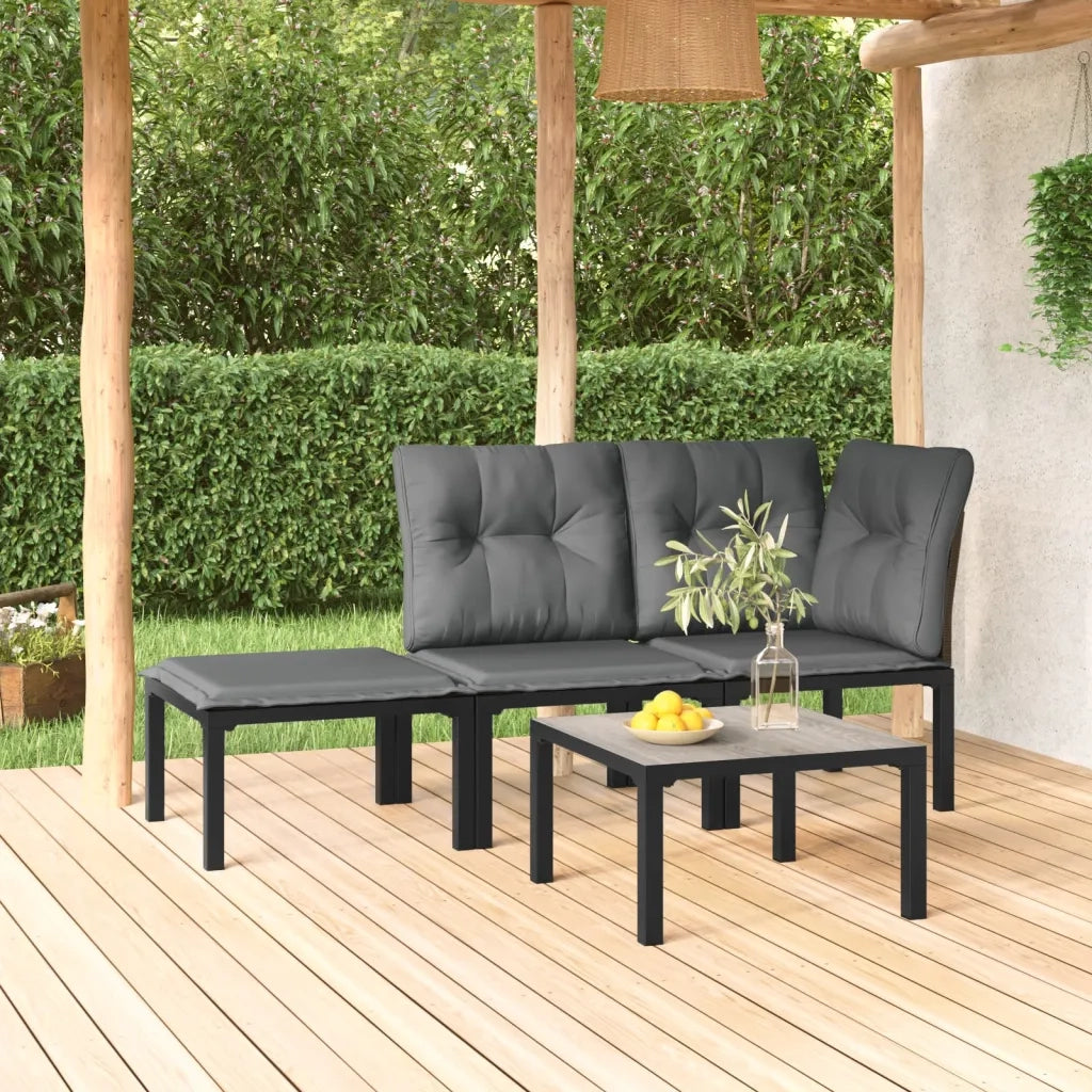 Set Salotto da Giardino 4 pz | Set di Mobili da Esterno Nero e Grigio in Polyrattan