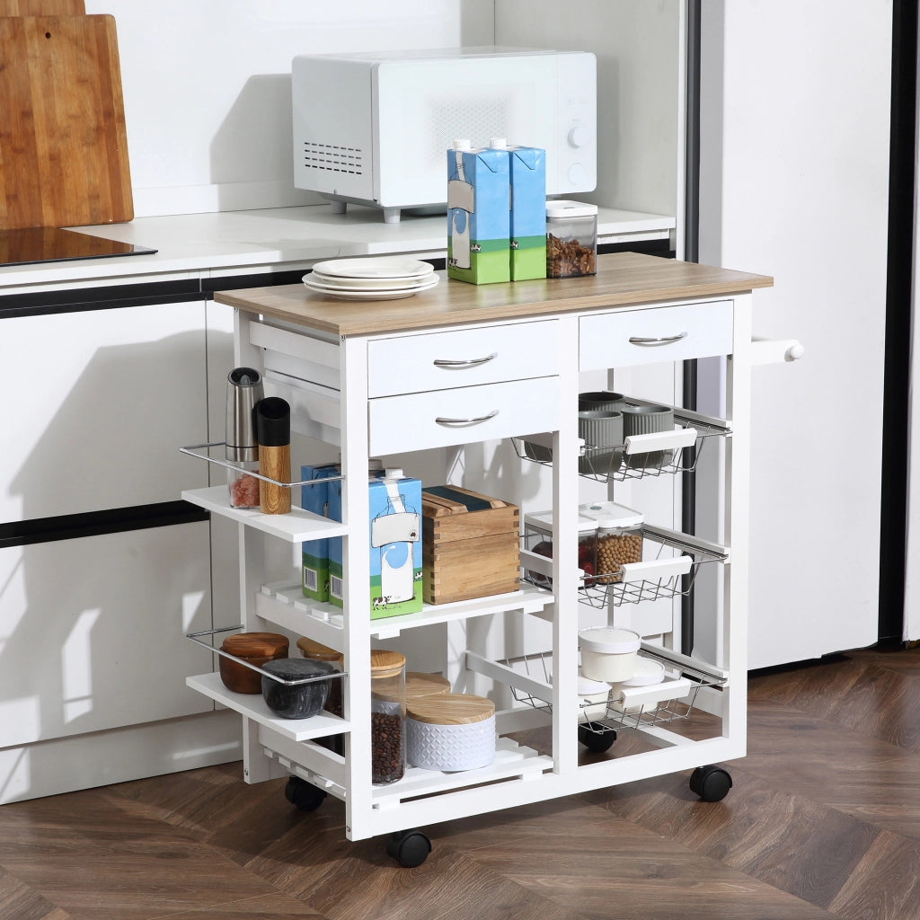 Carrello da cucina multifunzione con cassetti e cestini ¨C zephmum ¨C 92x37x82 cm bianco