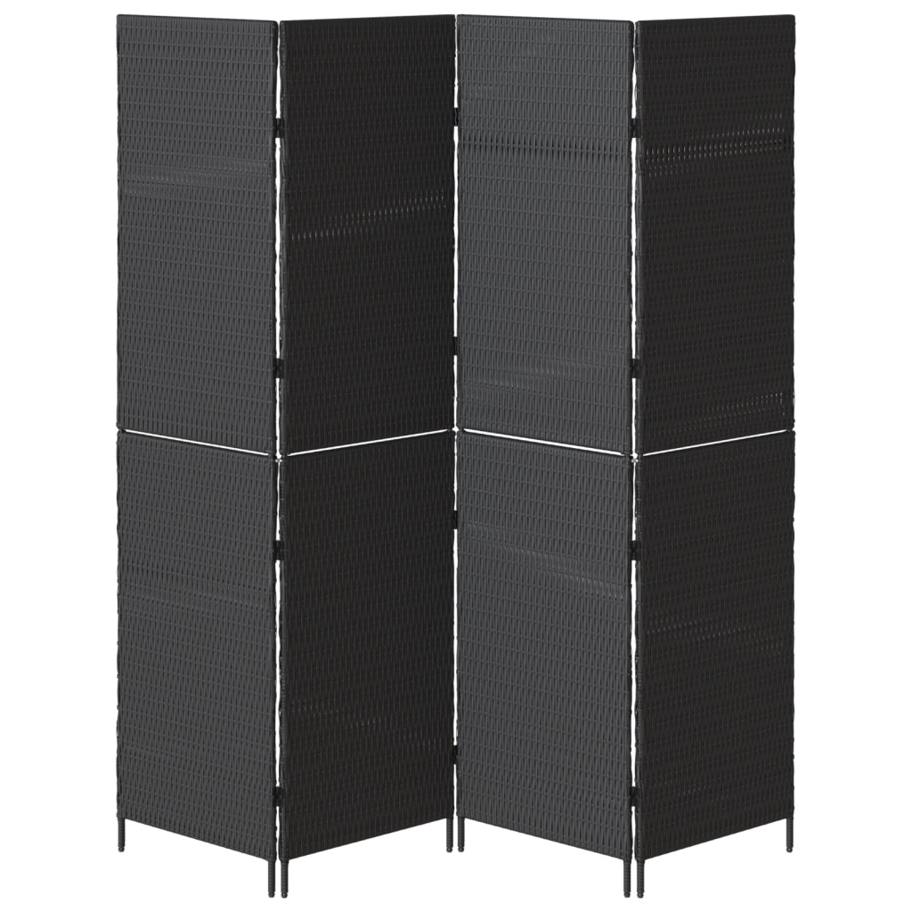 Pannello Separatore 4 Pannelli Pieghevole Nero 195x180 cm Polirattan