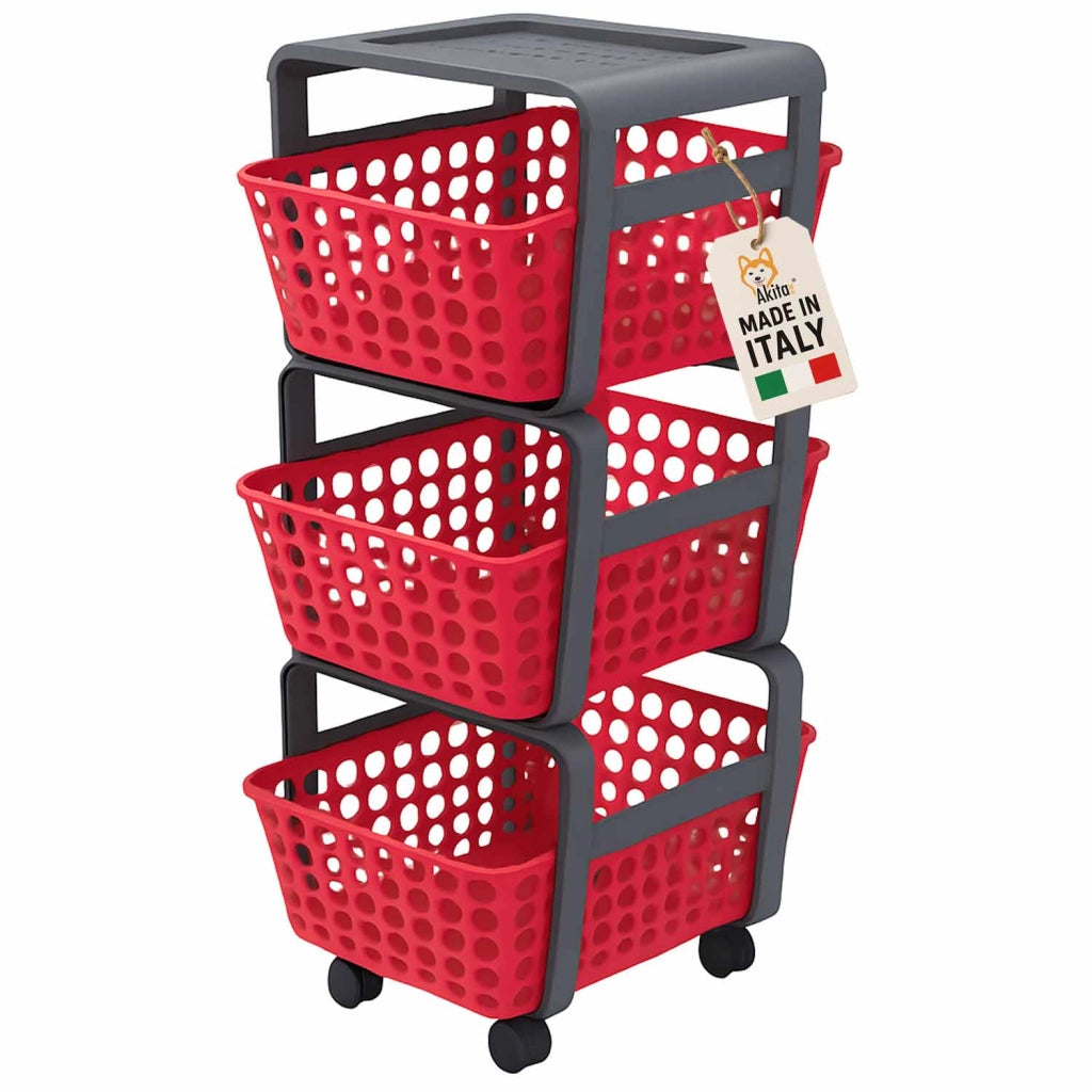 Akitaink Carrello Portatutto 3 Ripiani Rosso