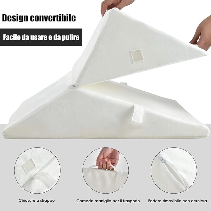Cuscino a Cuneo per Letto e Divano, Cuscino da Lettura Relax, per Gambe Schiena e Ginocchio, con Fodera Lavabile (Bianco)
