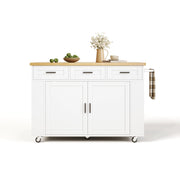 Carrello da cucina con 3 cassetti e 2 vani estraibili; piano ribaltabile e prese integrate; in MDF; 120×70×84 cm