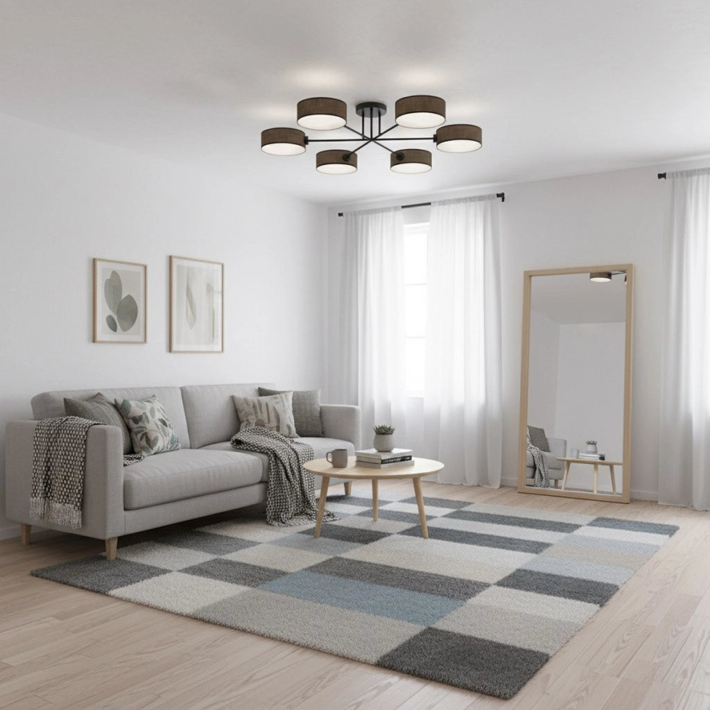 Lampada a sospensione Maga a sei luci con struttura in acciaio nero