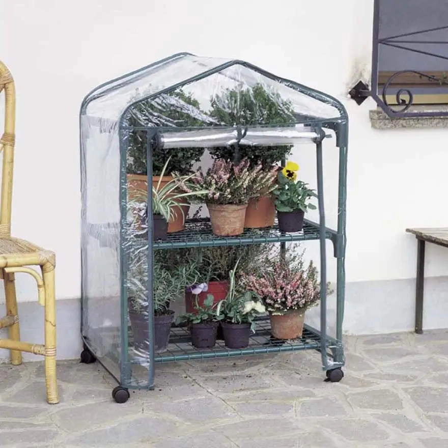 Serra da Terrazzo 2 Ripiani con Ruote e Telo Anti UV Verdemax