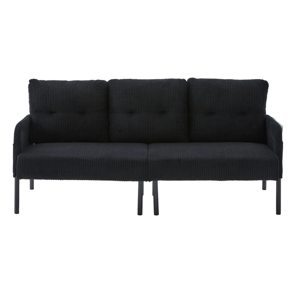 Divano 3 posti in corduroy nero con tasca laterale; struttura in metallo; 171 x 72 x 80 cm