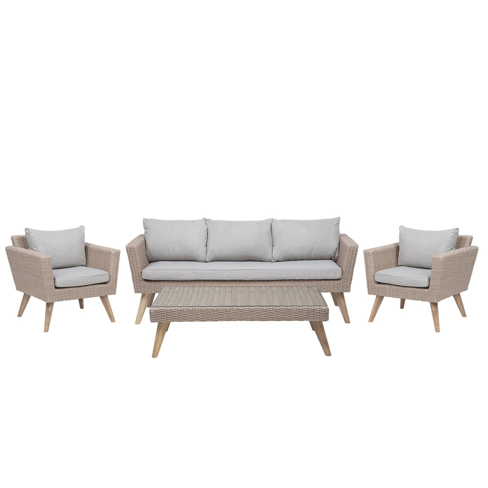 Patio Set Rattan Sintetico 3 Posti 2 Sedie Cuscini Grigi Outdoor Country
