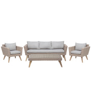 Patio Set Rattan Sintetico 3 Posti 2 Sedie Cuscini Grigi Outdoor Country
