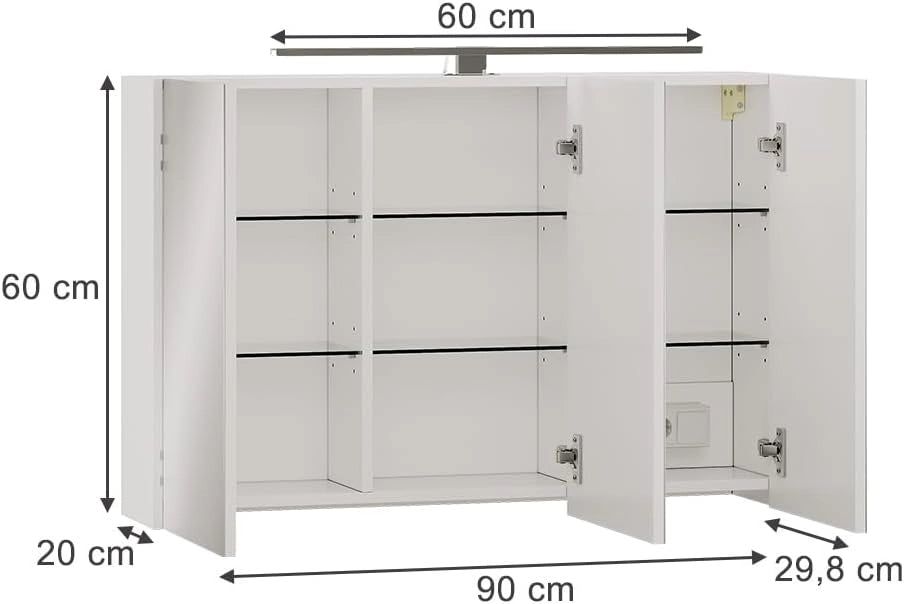 Mobile a specchio per il bagno Lavio, Bianco, 40 x 60 cm con illuminazione a LED