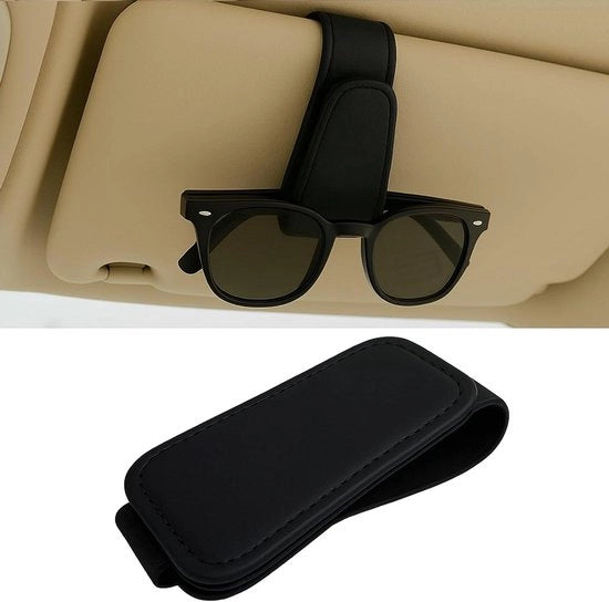 Supporto per occhiali da sole per auto in pelle ultrafibra - Ospita zaino e carte - Facile da installare - Nero elegante - Accessorio interno auto con portacarte - Supporto per occhiali da sole per auto con scomparto per carte