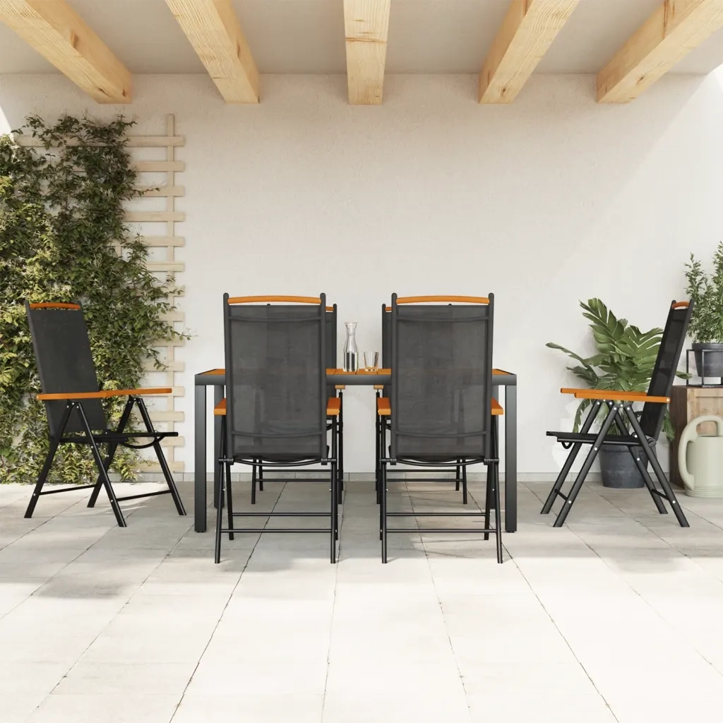 vidaXL Set da Pranzo da Giardino 7 pz Nero e Marrone in Alluminio
