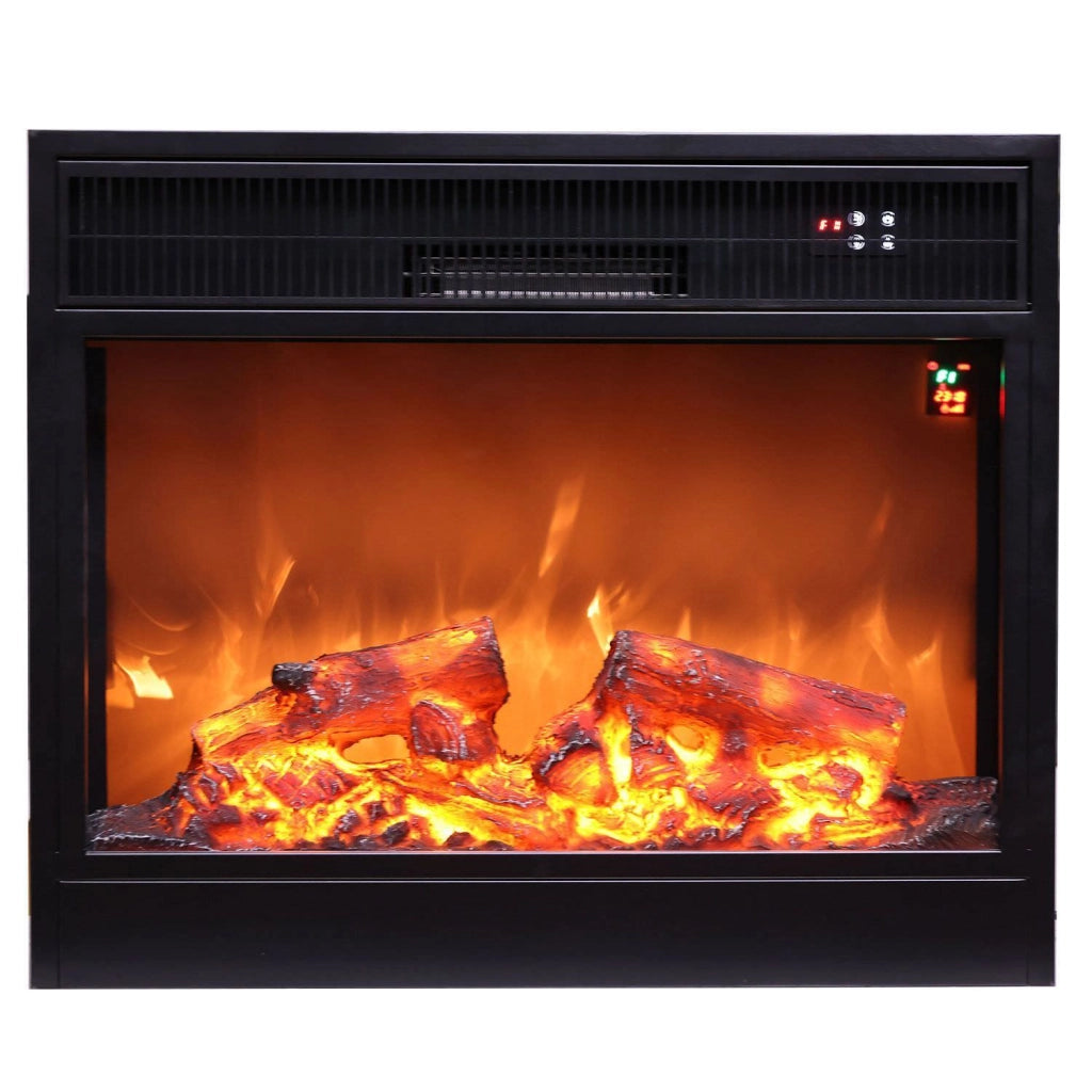 MPC Inserto Elettrico Camino Nero in Acciaio Inox da Incasso con Telecomando Bruciatore Elettrico 750W1500W Adatto per Caminetti Esistenti Modello Teide 75 Cm