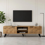 Cassettiera per TV con 2 ante e 2 scomparti aperti; colore legno; in truciolare; lunghezza 160;5 cm