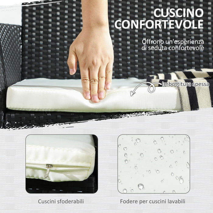 Divano da Giardino a 2 Posti con Cuscino e Braccioli 100x54x80cm in Rattan PE e Acciaio Nero