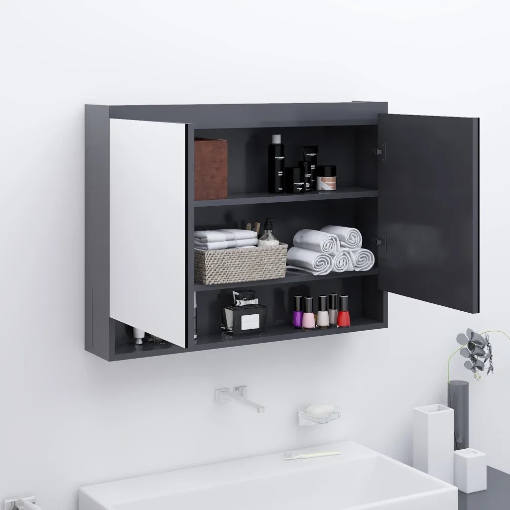 Armadietto Bagno | Armadio da bagno con Specchio 80x15x60 cm in MDF Grigio