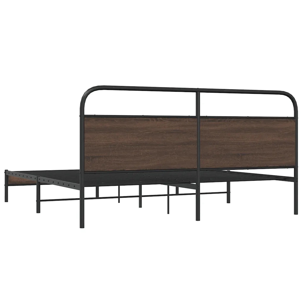 Letto matrimoniale | Letto per adulti | Giroletto senza Materaso in Metallo Rovere Marrone 193x203 cm