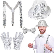 Costume con Pailletten - Abito da Ballo per Jazz con Cappello - Cinture - Gonna a Farfalla - Guanti - Adatto per Spettacoli - Costume da Ballo