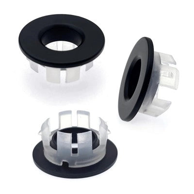 Ghiera con foro nera opaca troppo pieno lavabo e bidet da 24 o 28 mm