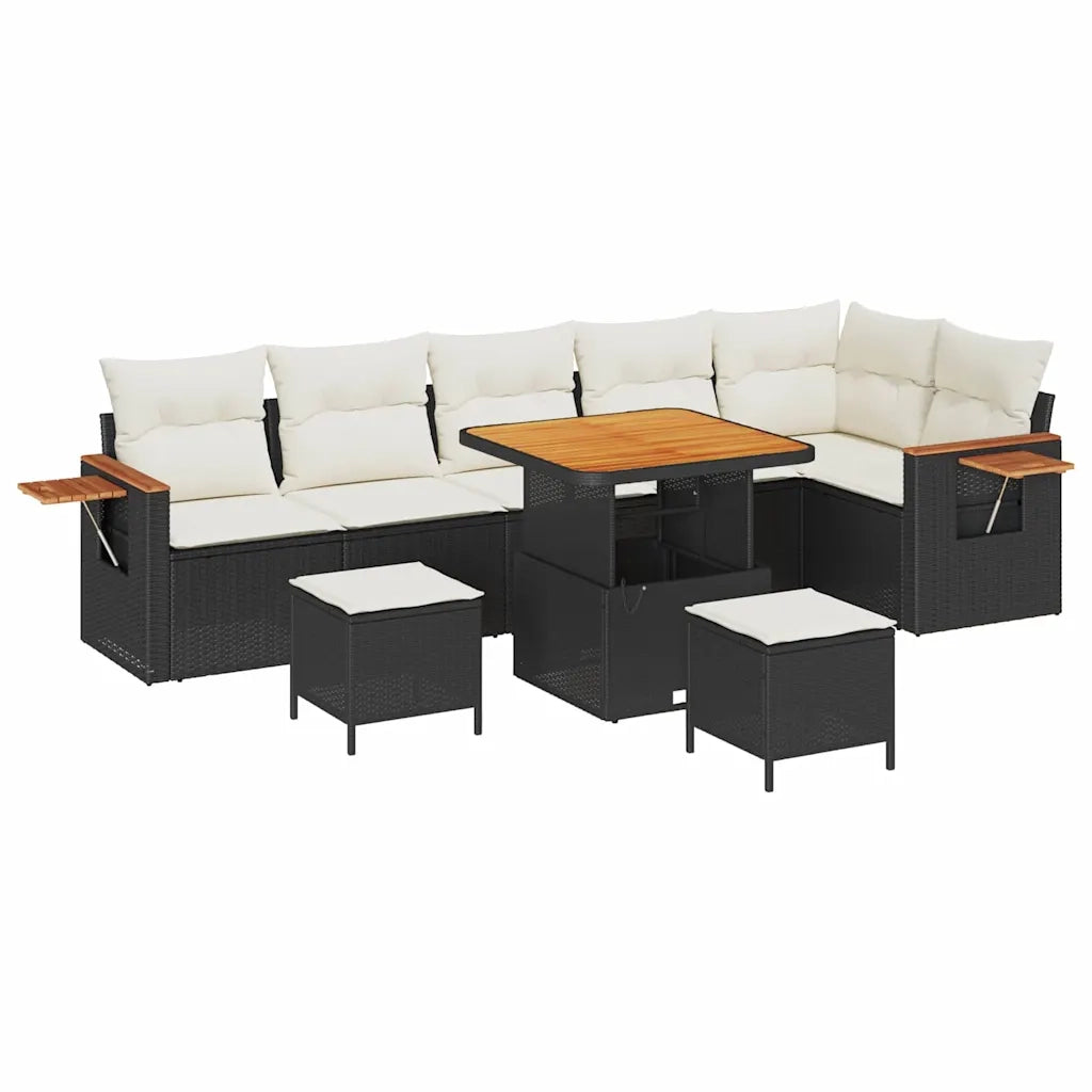Set Divano da Giardino con cuscino 9 pcs Nero e Crema