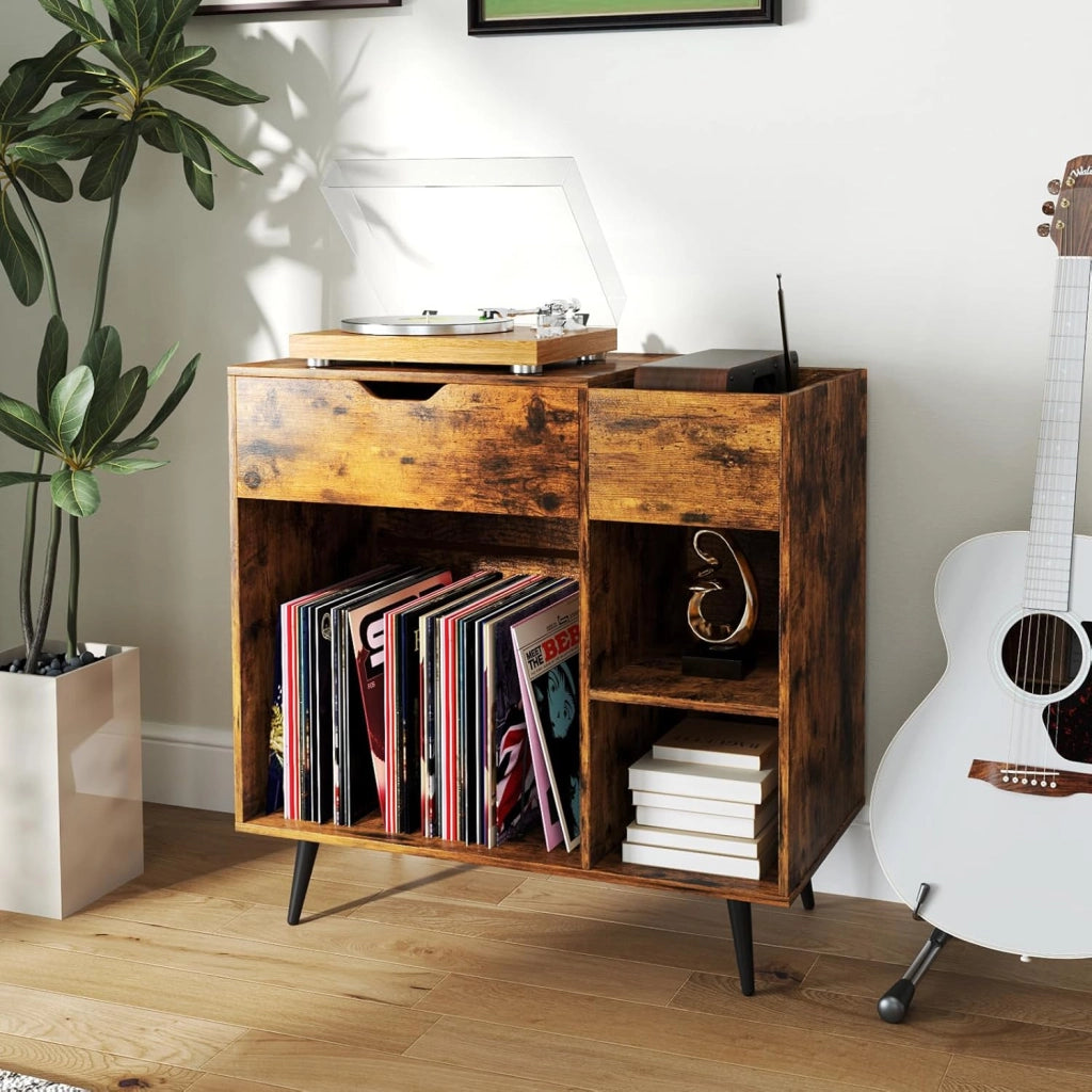 Supporto per giradischi con base di ricarica, per dischi in vinile con cassetto e vano aperto, giradischi da tavolo con presa e USB e tipo C, in vinile