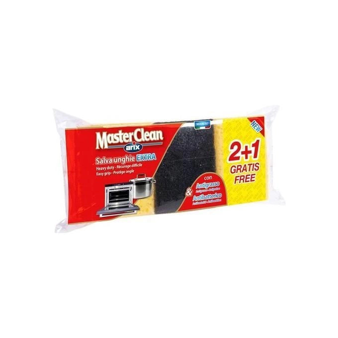 Arix 124803 MasterClean Spugne Abrasive Salva Unghie Extra Set 3 Pezzi Antibatteriche Antigrasso con Impugnatura