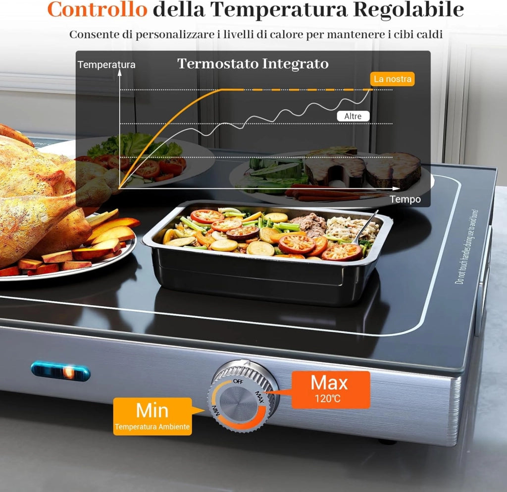 COSTWAY Vassoio Riscaldante Elettrico, con Temperatura Regolabile, Scaldavivande in Vetro Temperato con Termostato per Buffet, Feste ed Eventi, 50 x 29 cm