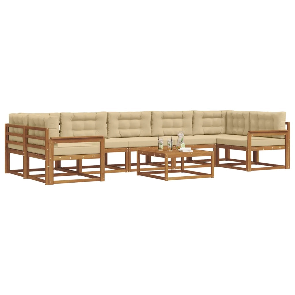 Set di divani da esterno con cuscino 8 pcs Naturale e Beige