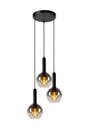 Lampada a sospensione 3 sfere fumé nere E27 Lucide