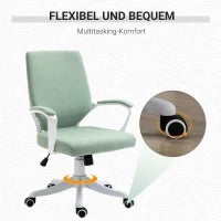 Sedia da Ufficio, Sedia da Scrivania, Sedia per Ufficio con Funzione di Oscillazione, Schienale Regolabile, Imbottitura Spessa, Ergonomica, Ruote Girevoli, in Tessuto, 62x69x92-100 cm, Verde