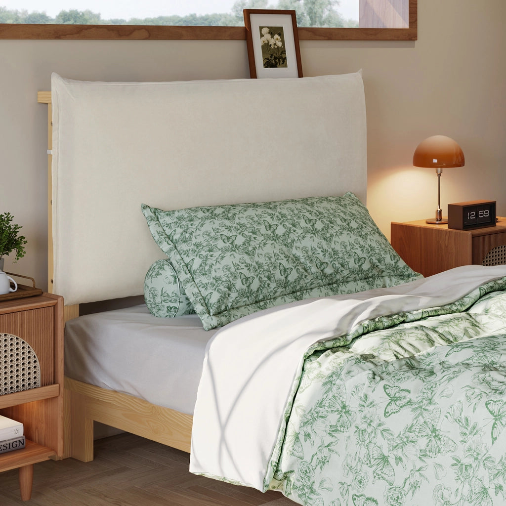 Letto imbottito singolo 90x200 cm naturale con schienale e doghe