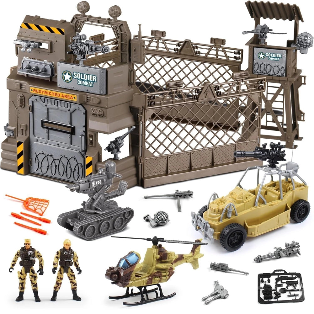Playset Militare Giocattolo per Bambini 17 Pezzi Veicoli e Soldatini Idea Regalo